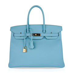 Birkin 35 Bag Blue Atoll Gold Hardware Epsom Leather