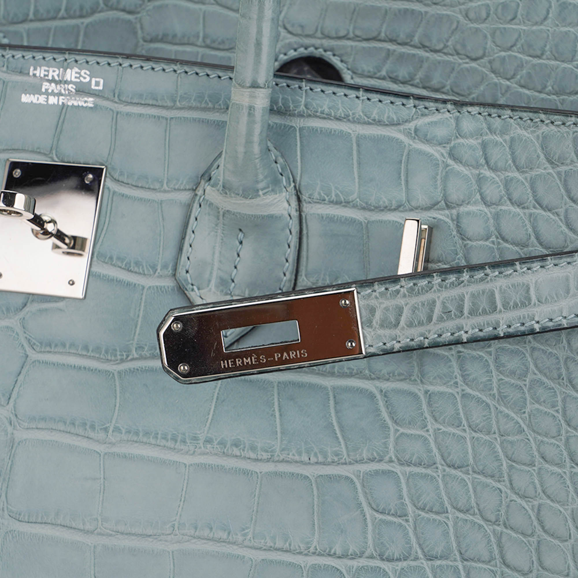 Limited Edition Birkin 35 Bag Ciel Matte Alligator with Palladium Hardware