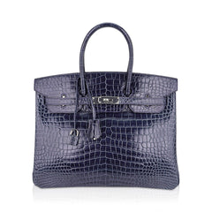 Birkin 35 Bleu Roi Porosus Crocodile Palladium Hardware