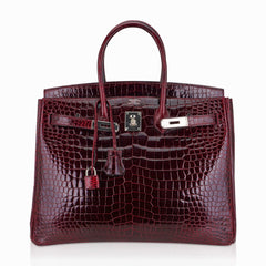 Birkin 35 Bag Bordeaux Porosus Crocodile with Palladium Hardware