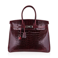 Birkin 35 Bag Bordeaux Porosus Crocodile with Palladium Hardware