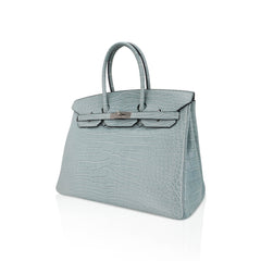 Limited Edition Birkin 35 Bag Ciel Matte Alligator with Palladium Hardware