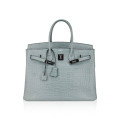 Limited Edition Birkin 35 Bag Ciel Matte Alligator with Palladium Hardware