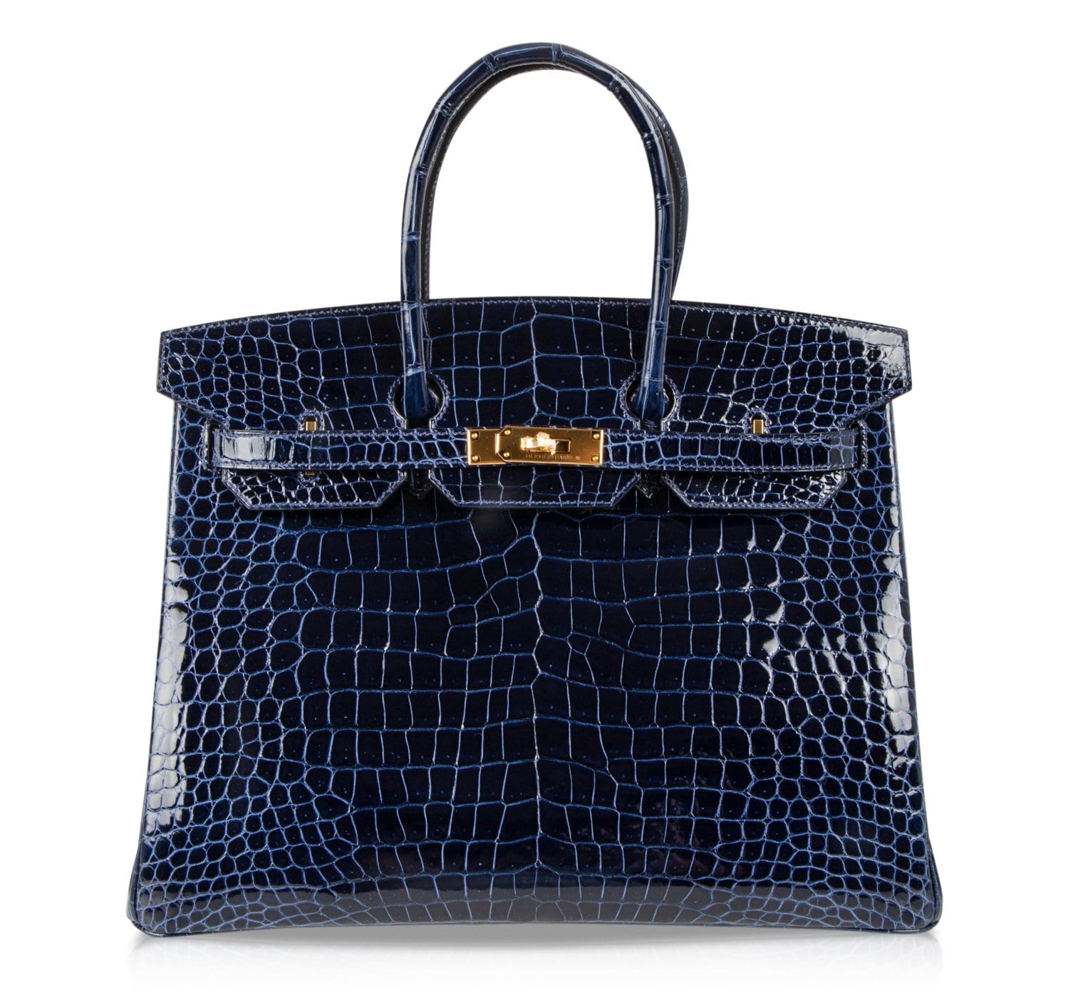 Birkin 35 Bag Blue Sapphire Porosus Crocodile Gold Hardware New