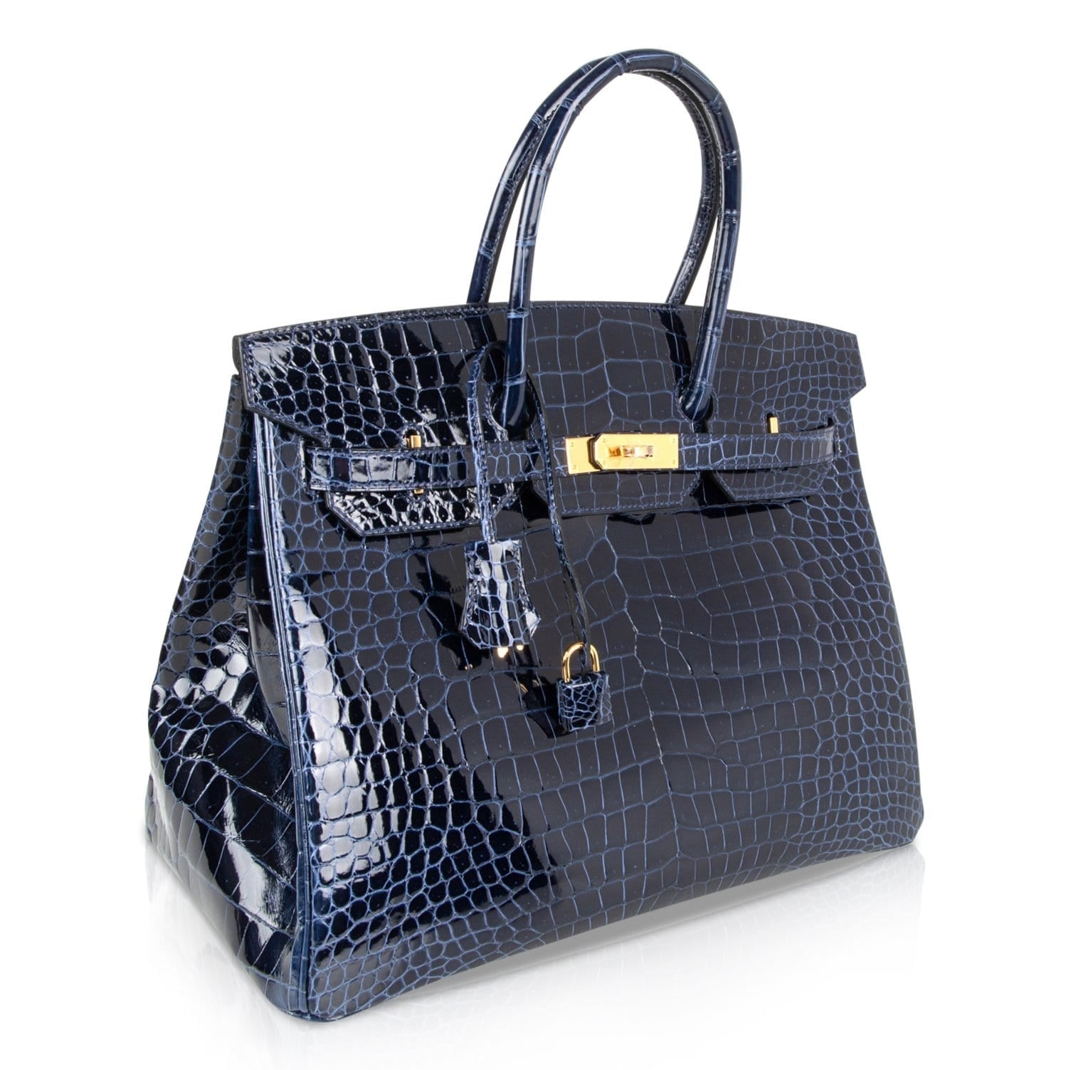 Birkin 35 Bag Blue Sapphire Porosus Crocodile Gold Hardware New