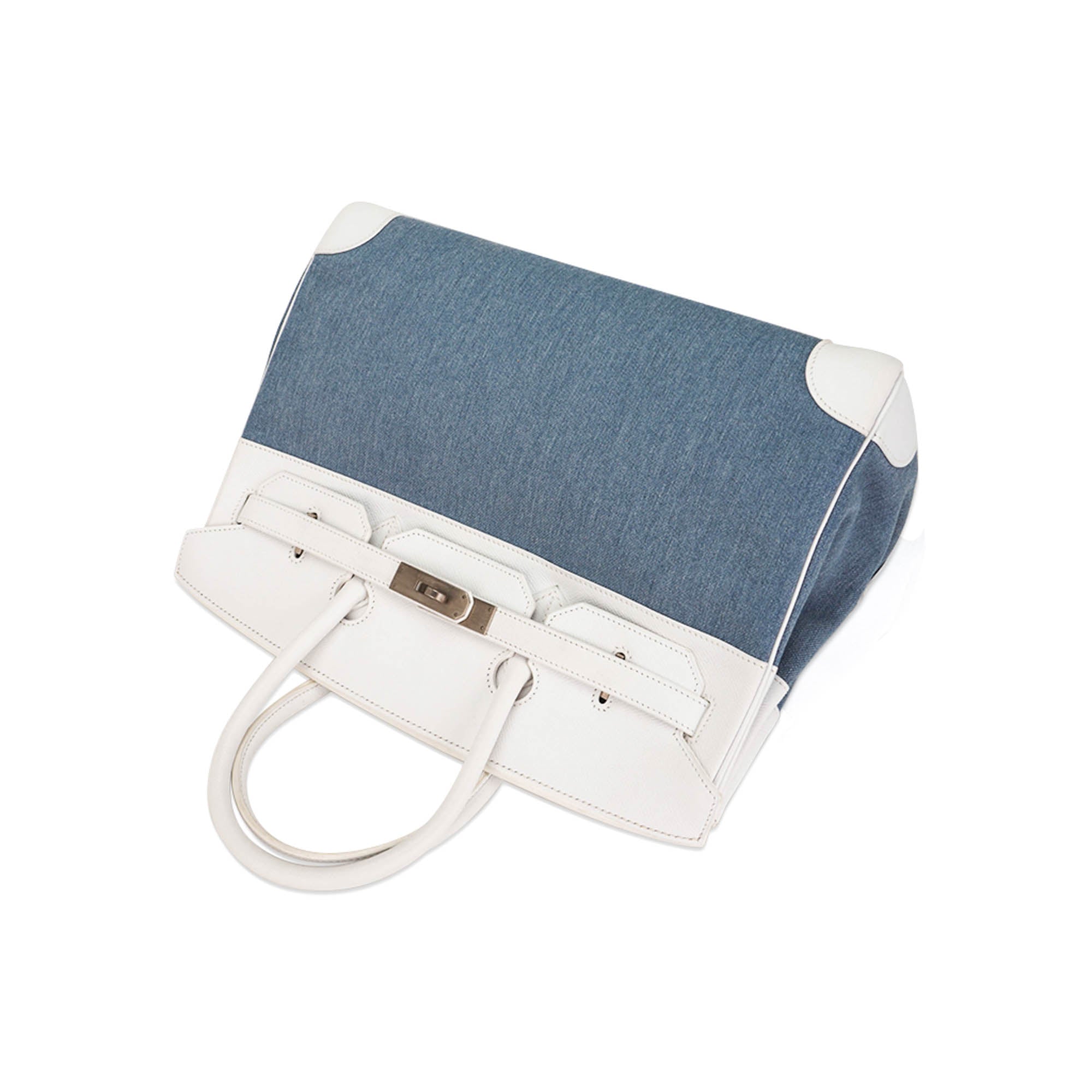 Limited Edition Vintage Birkin 35 Blue Denim Toile White Epsom Leather with Brushed Palladium Hardware