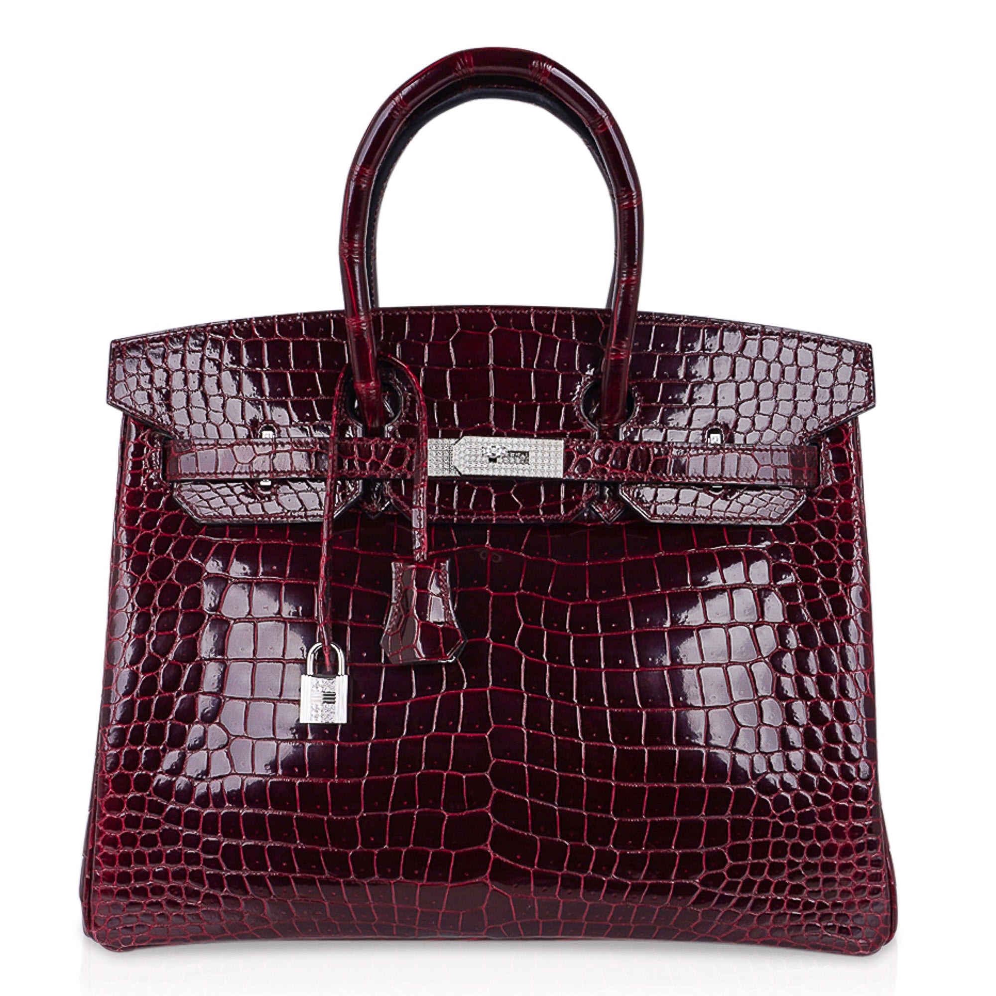 Birkin 35 Bag Diamond Bordeaux Porosus Crocodile with White Gold Hardware