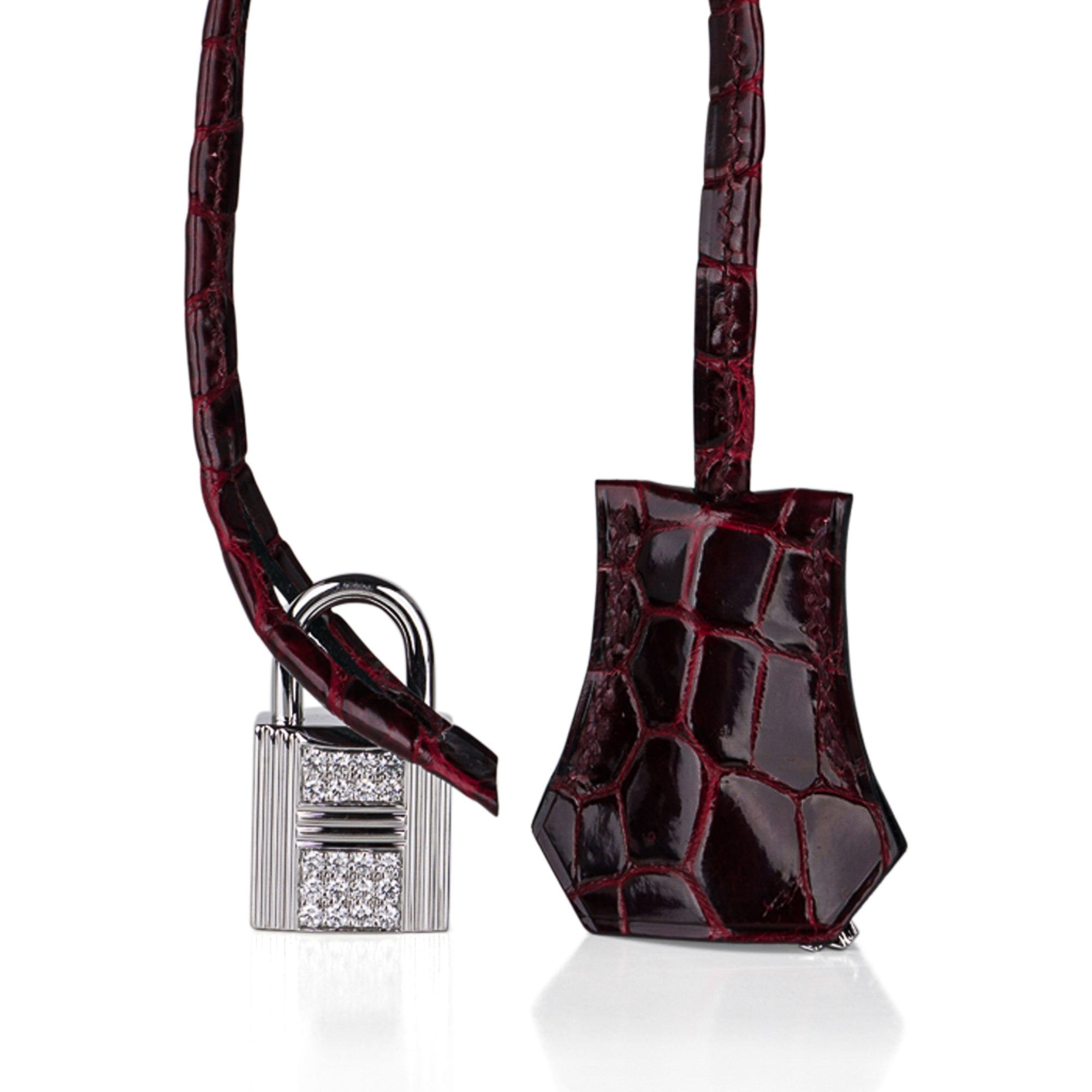 Birkin 35 Bag Diamond Bordeaux Porosus Crocodile with White Gold Hardware