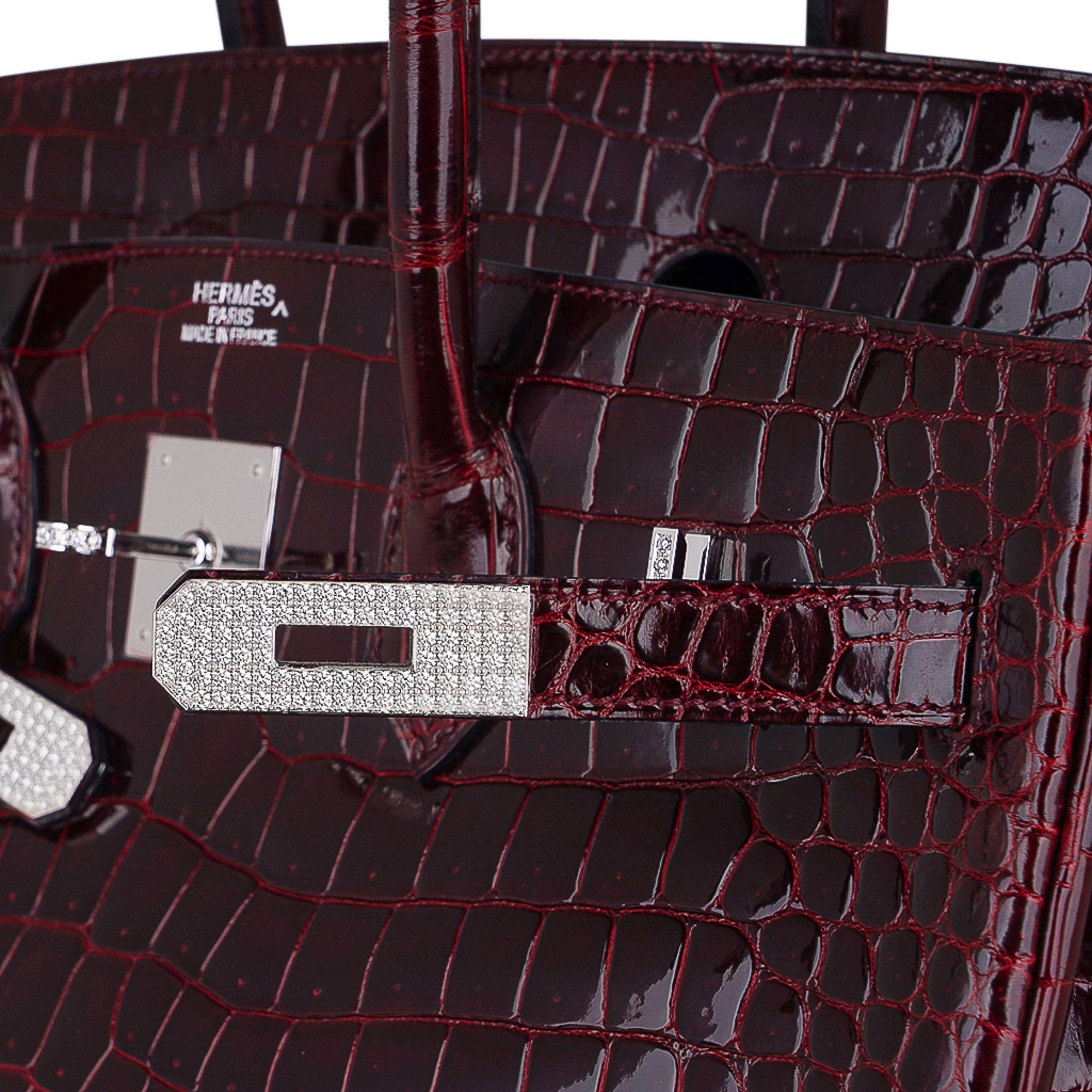 Birkin 35 Bag Diamond Bordeaux Porosus Crocodile with White Gold Hardware