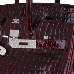 Birkin 35 Bag Diamond Bordeaux Porosus Crocodile with White Gold Hardware