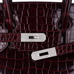 Birkin 35 Bag Diamond Bordeaux Porosus Crocodile with White Gold Hardware