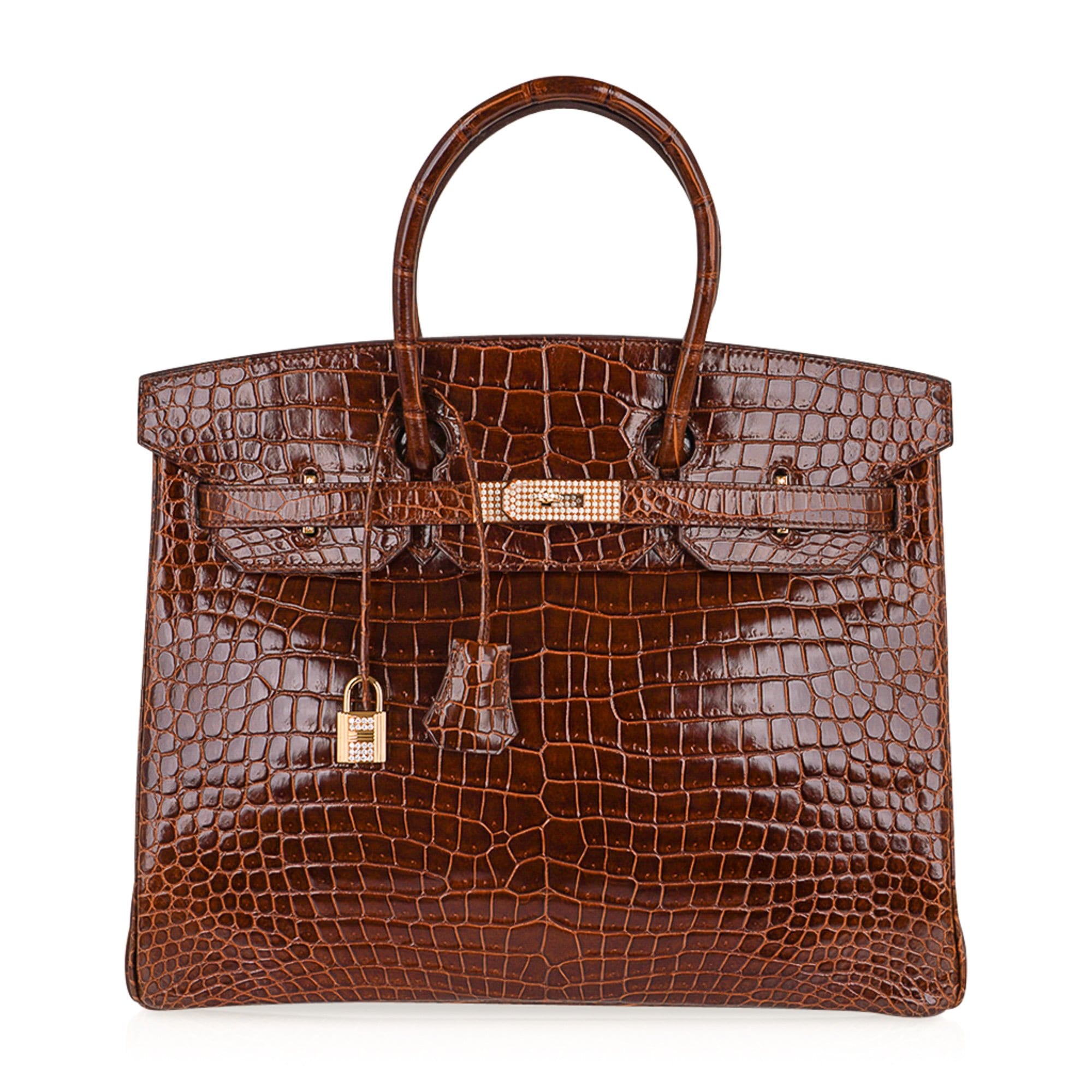 Limited Edition Birkin 35 Bag Diamond Miel Porosus Crocodile with Gold Hardware