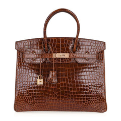 Limited Edition Birkin 35 Bag Diamond Miel Porosus Crocodile with Gold Hardware