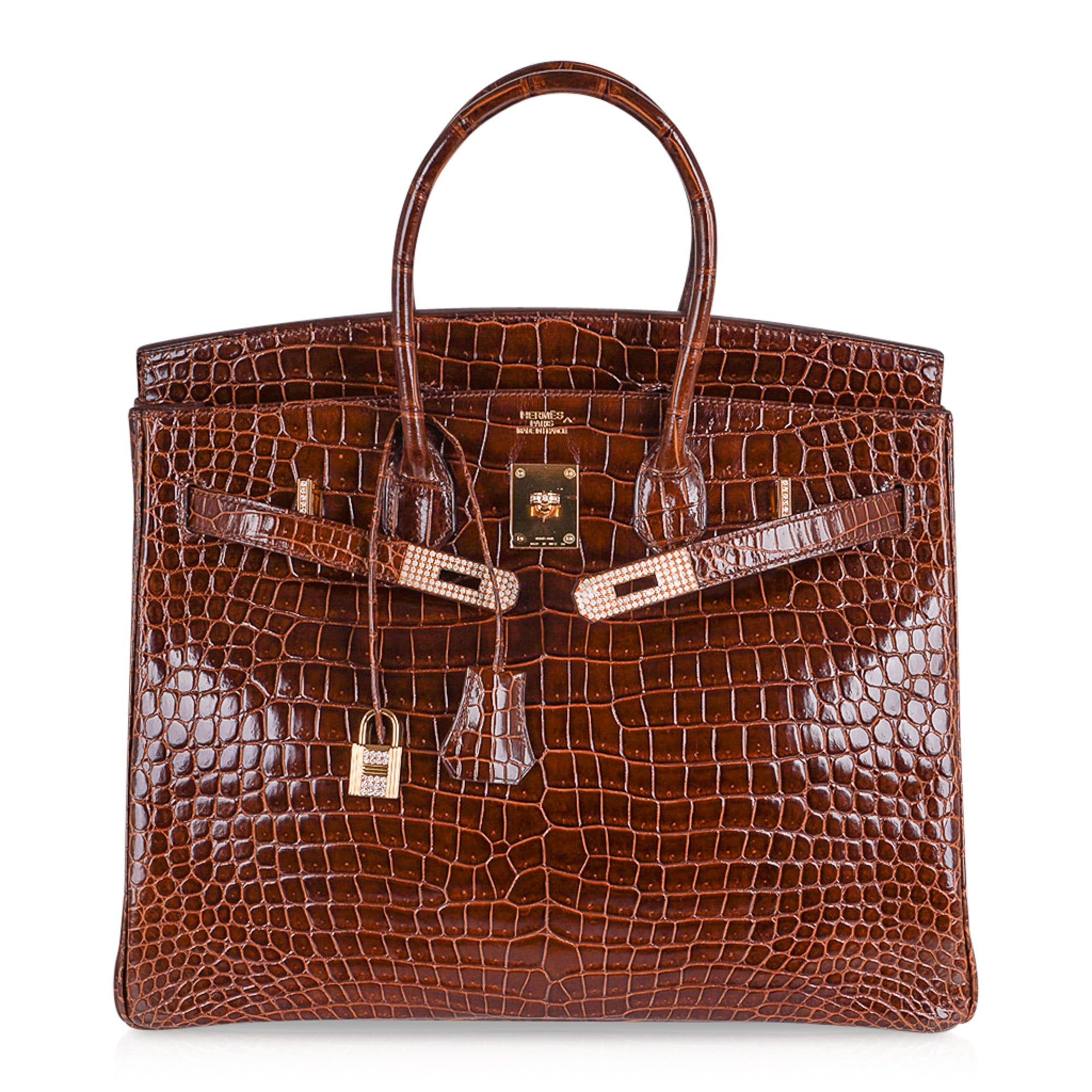 Limited Edition Birkin 35 Bag Diamond Miel Porosus Crocodile with Gold Hardware