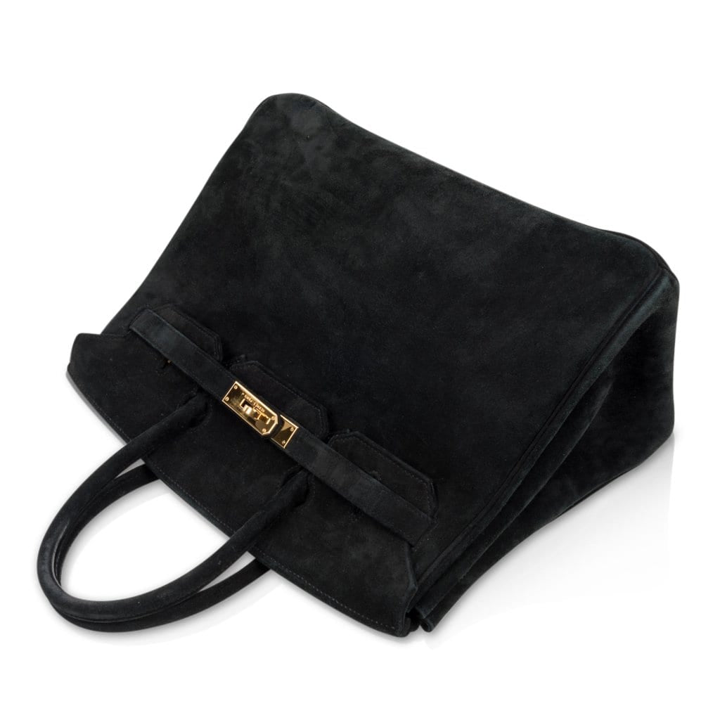 Birkin 35 Bag Black Doblis Suede Gold Hardware Limited Edition