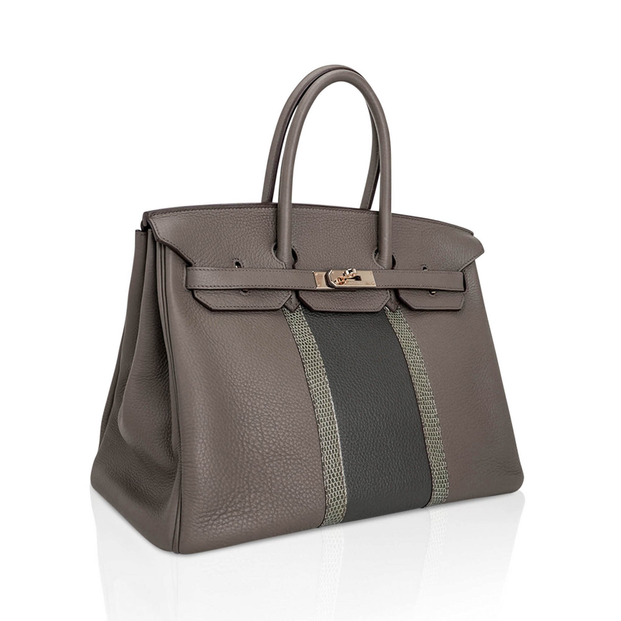 Limited Edition Club Birkin 35 Bag Etain & Graphite Clemence Leather Gris Fonce Lizard