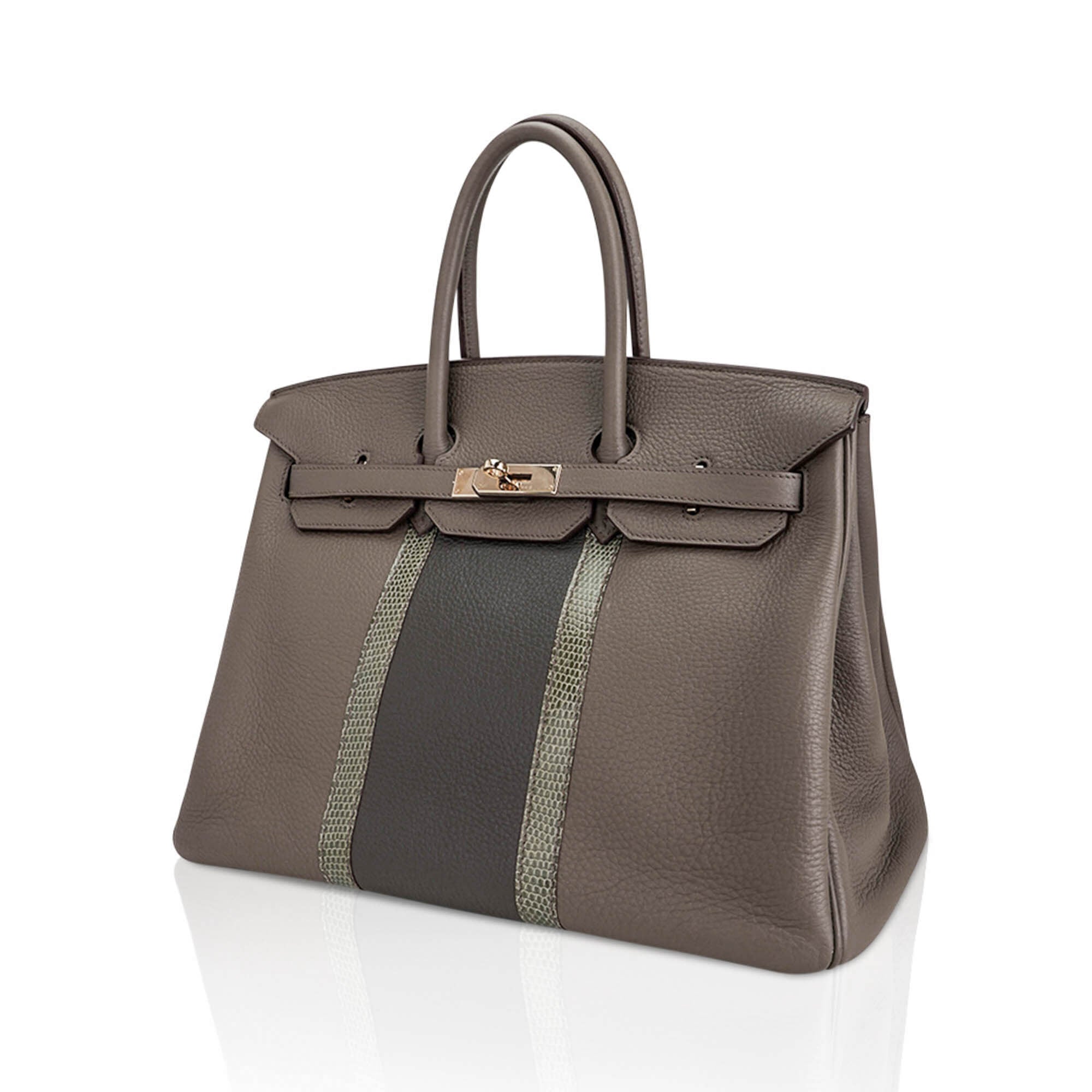 Limited Edition Club Birkin 35 Bag Etain & Graphite Clemence Leather Gris Fonce Lizard