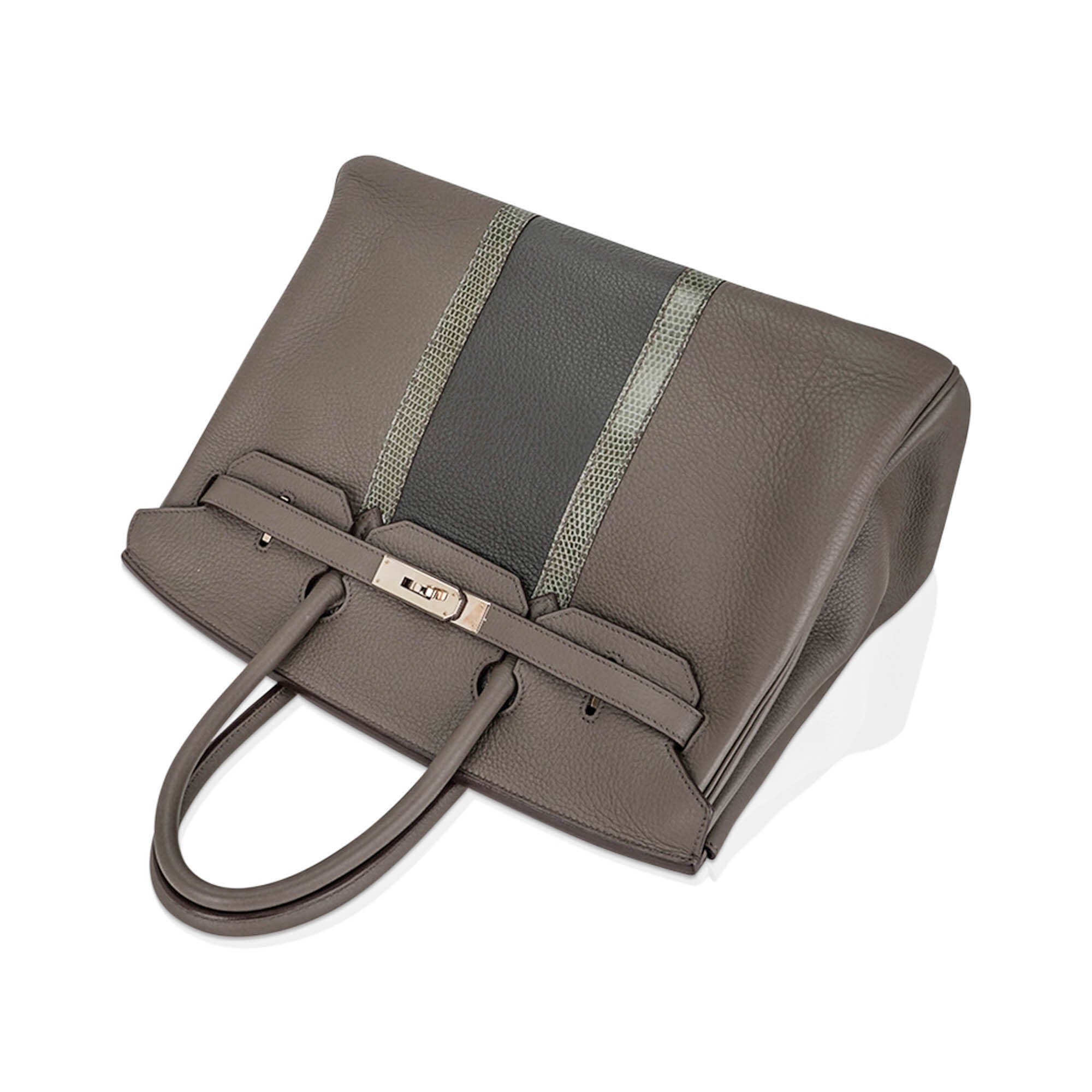 Limited Edition Club Birkin 35 Bag Etain & Graphite Clemence Leather Gris Fonce Lizard