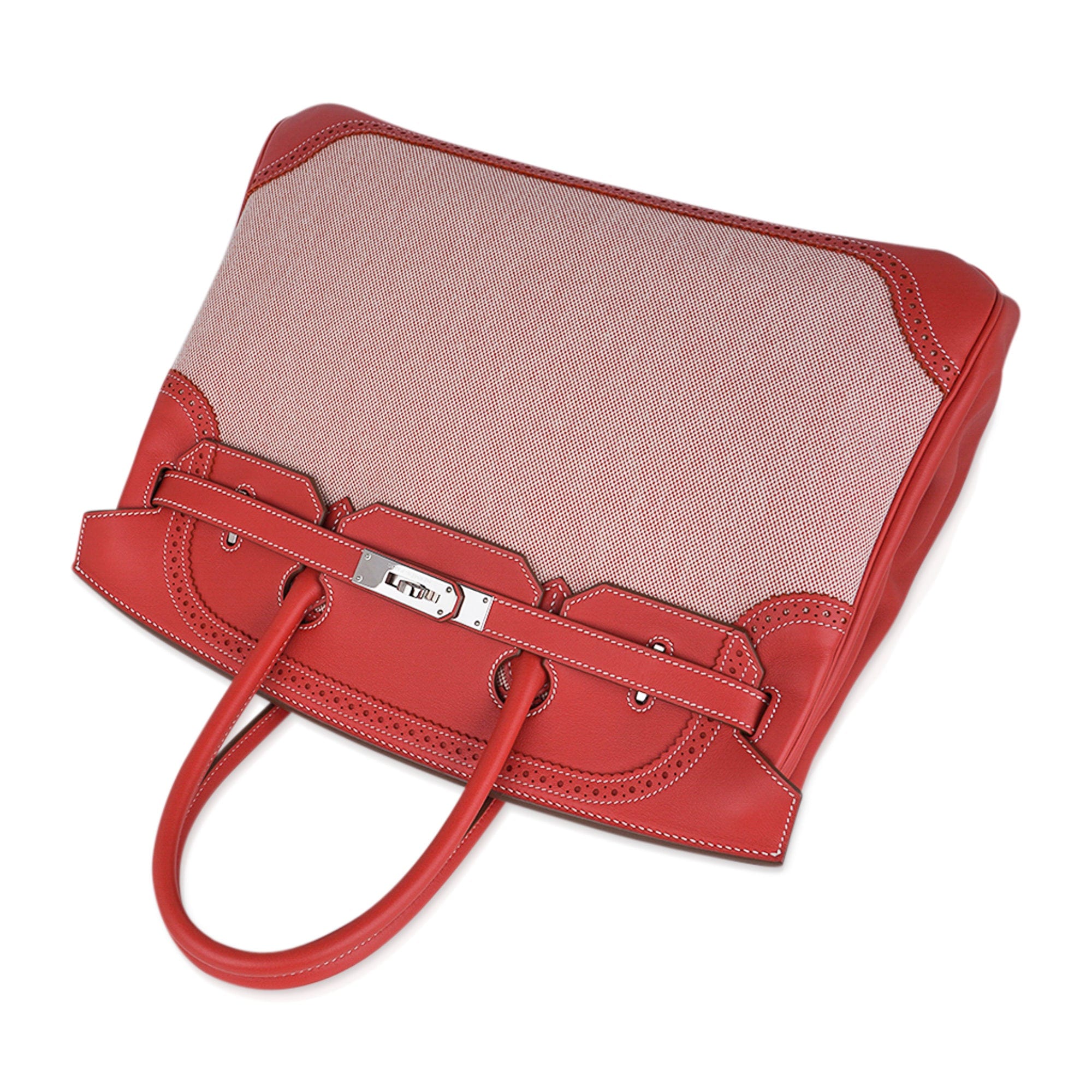 Limited Edition Birkin 35 Ghillies Bag Sanguine Toile and Swift Leather with Palladium Hardware