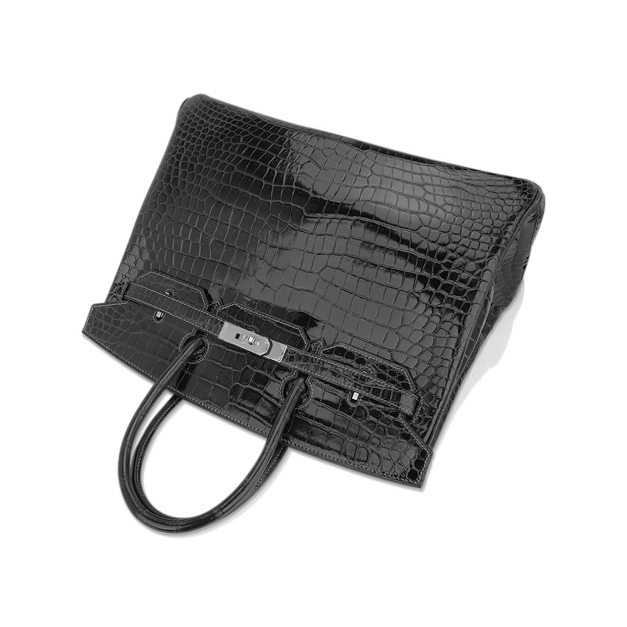 Birkin 35 Graphite Porosus Crocodile with Palladium Hardware