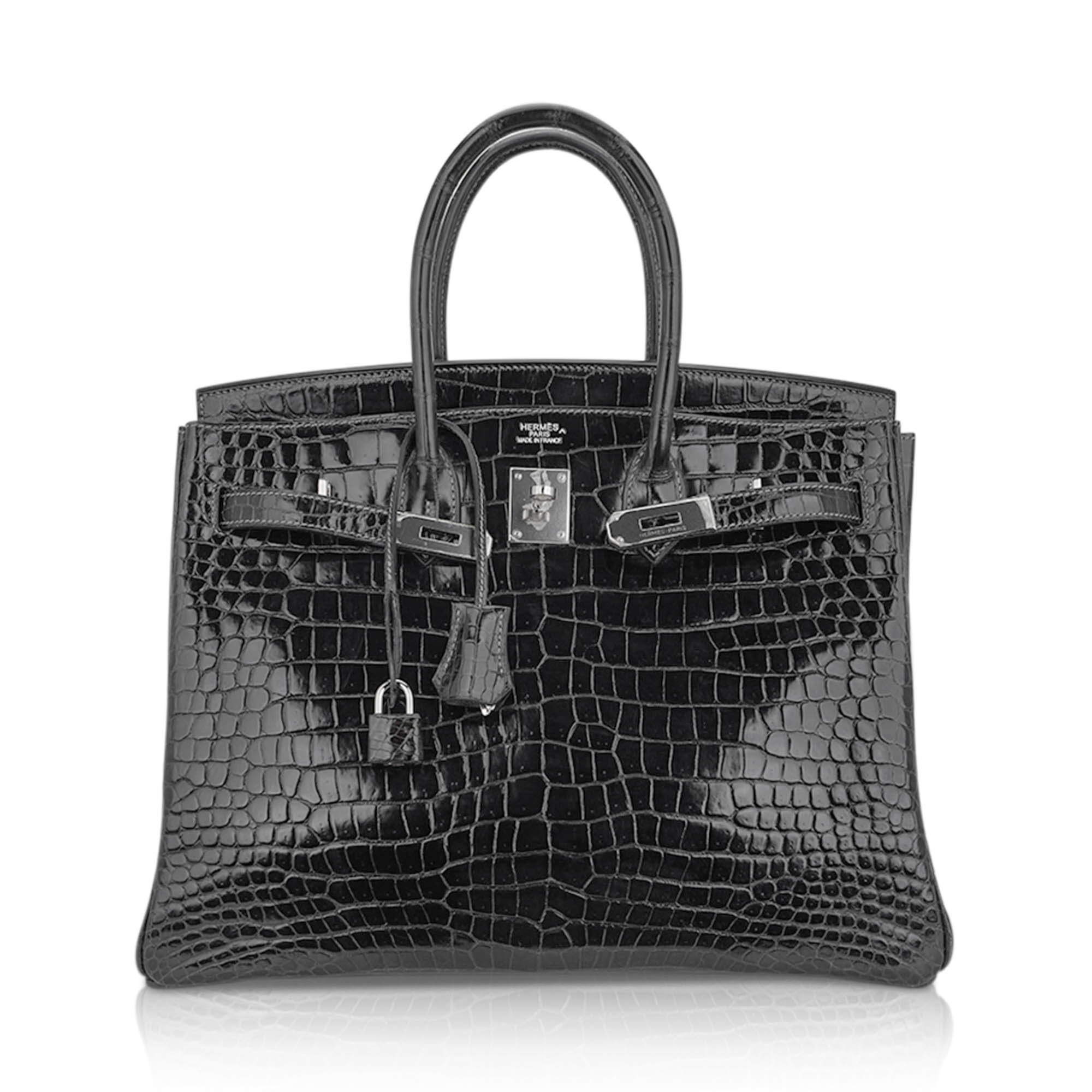 Birkin 35 Graphite Porosus Crocodile with Palladium Hardware