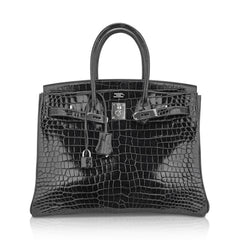 Birkin 35 Graphite Porosus Crocodile with Palladium Hardware