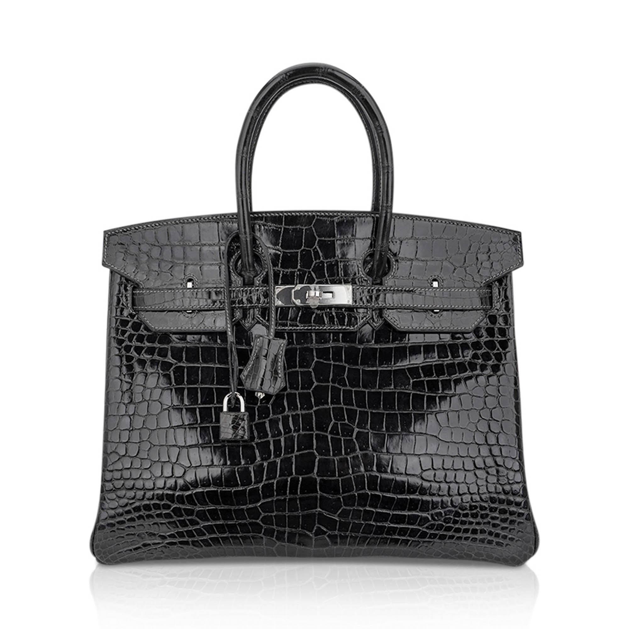 Birkin 35 Graphite Porosus Crocodile with Palladium Hardware