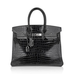 Birkin 35 Graphite Porosus Crocodile with Palladium Hardware