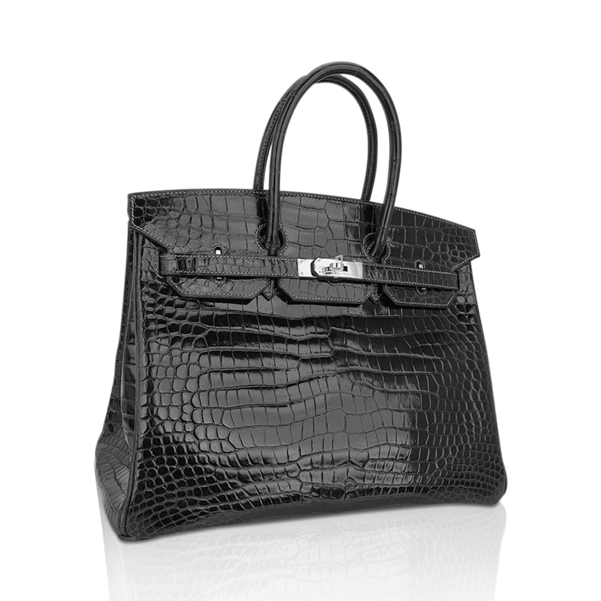 Birkin 35 Graphite Porosus Crocodile with Palladium Hardware