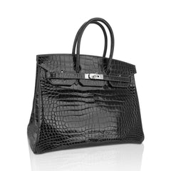 Birkin 35 Graphite Porosus Crocodile with Palladium Hardware