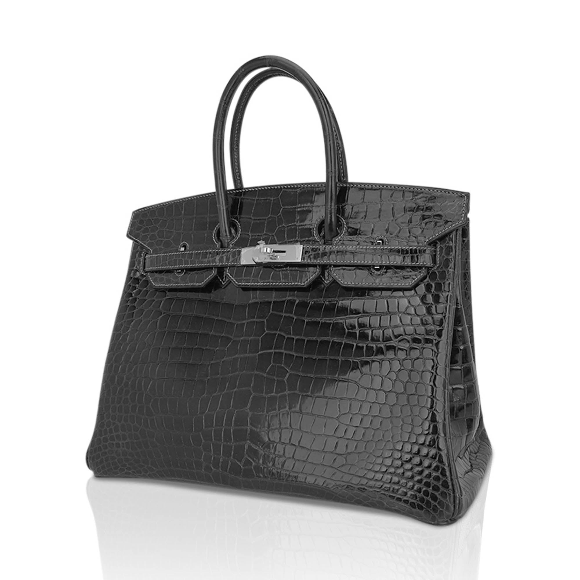 Birkin 35 Graphite Porosus Crocodile with Palladium Hardware