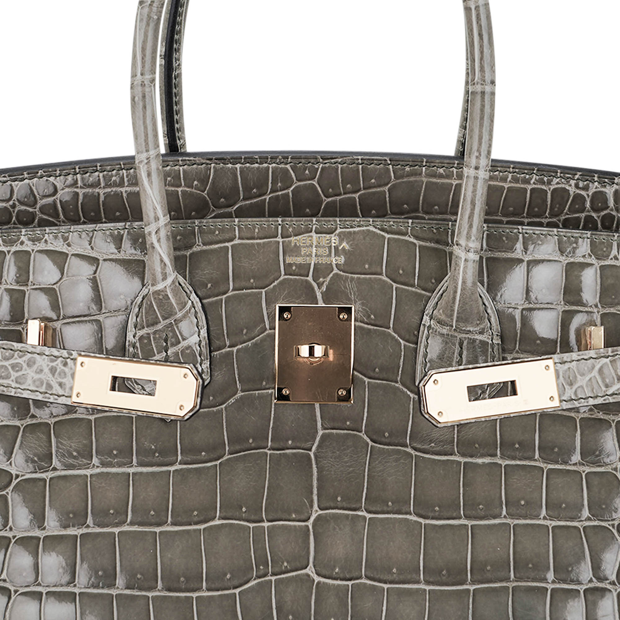 Birkin 35 Bag Gris Tourterelle Porosus Crocodile with Gold Hardware