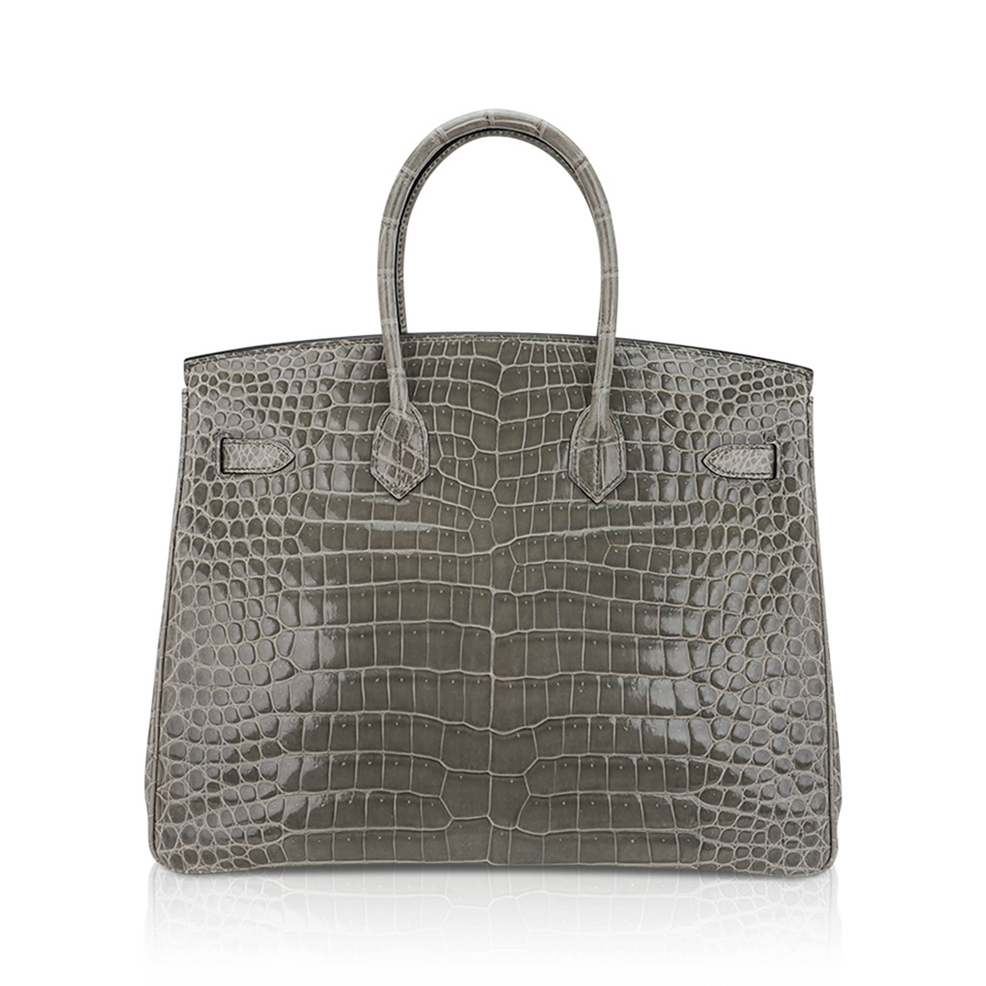 Birkin 35 Bag Gris Tourterelle Porosus Crocodile with Gold Hardware