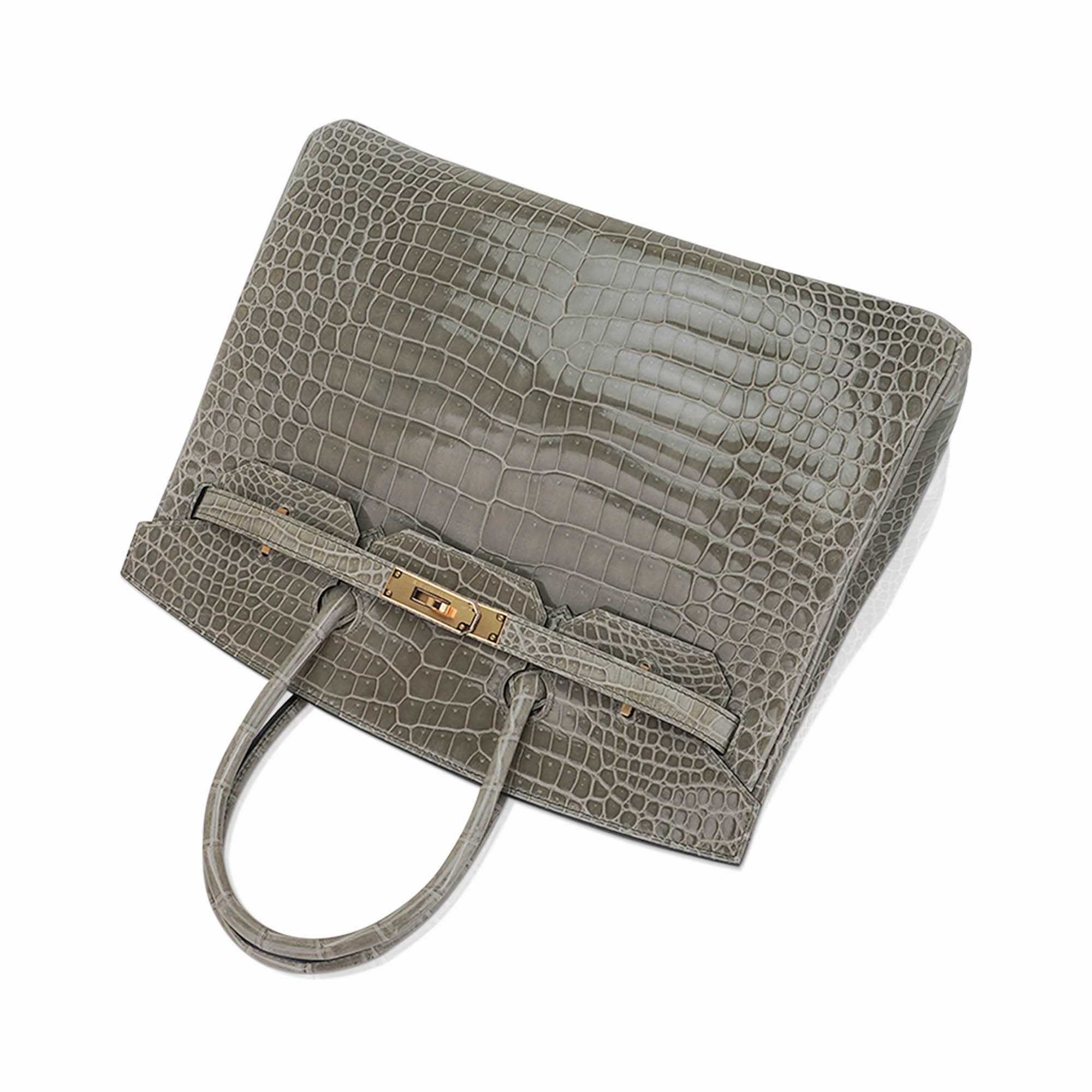 Birkin 35 Bag Gris Tourterelle Porosus Crocodile with Gold Hardware