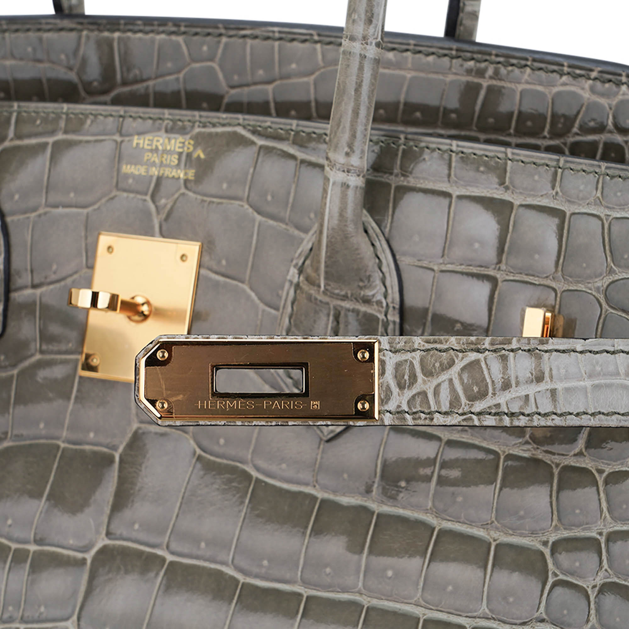 Birkin 35 Bag Gris Tourterelle Porosus Crocodile with Gold Hardware