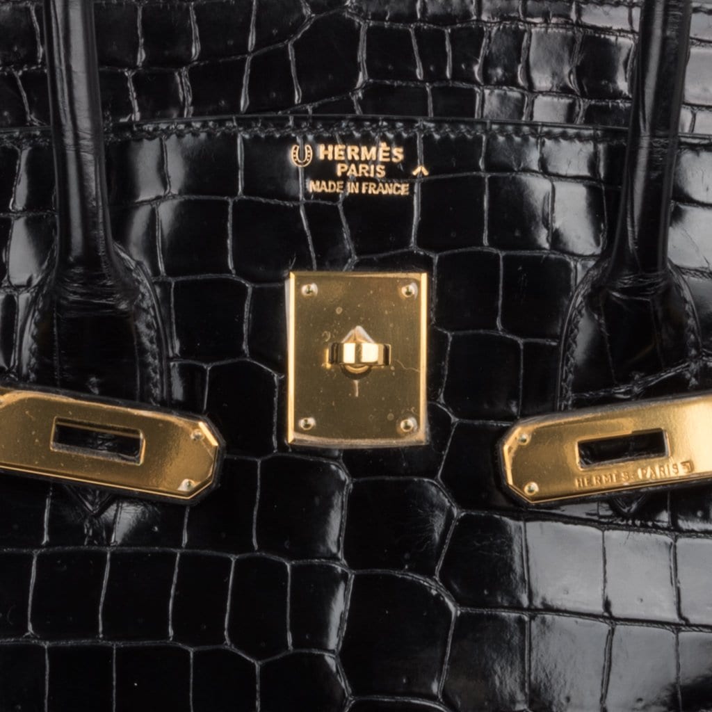 Limited Edition HSS Birkin 35 Black La Rosee Porosus Crocodile Bag Gold Hardware