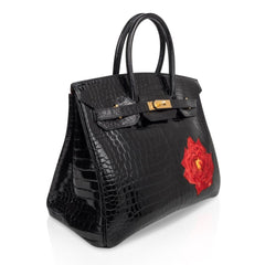 Limited Edition HSS Birkin 35 Black La Rosee Porosus Crocodile Bag Gold Hardware