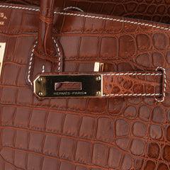 Birkin 35 Bag Matte Fauve Porosus Crocodile with Gold Hardware