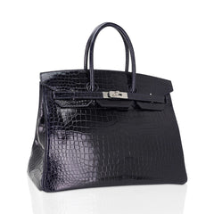 Birkin 35 Bag Blue Marine Porosus Crocodile with Palladium Hardware