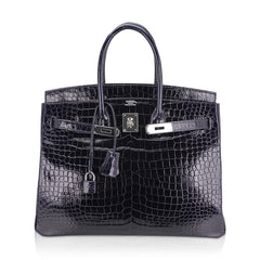 Birkin 35 Bag Blue Marine Porosus Crocodile with Palladium Hardware
