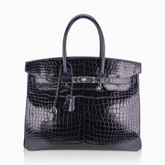 Birkin 35 Bag Blue Marine Porosus Crocodile with Palladium Hardware