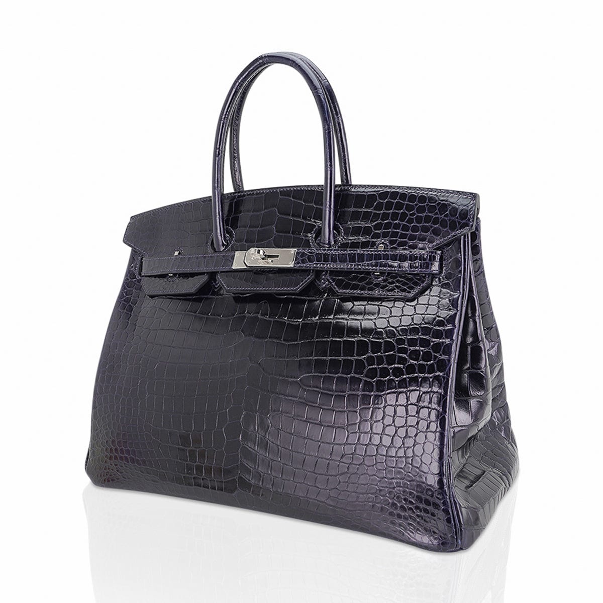 Birkin 35 Bag Blue Marine Porosus Crocodile with Palladium Hardware