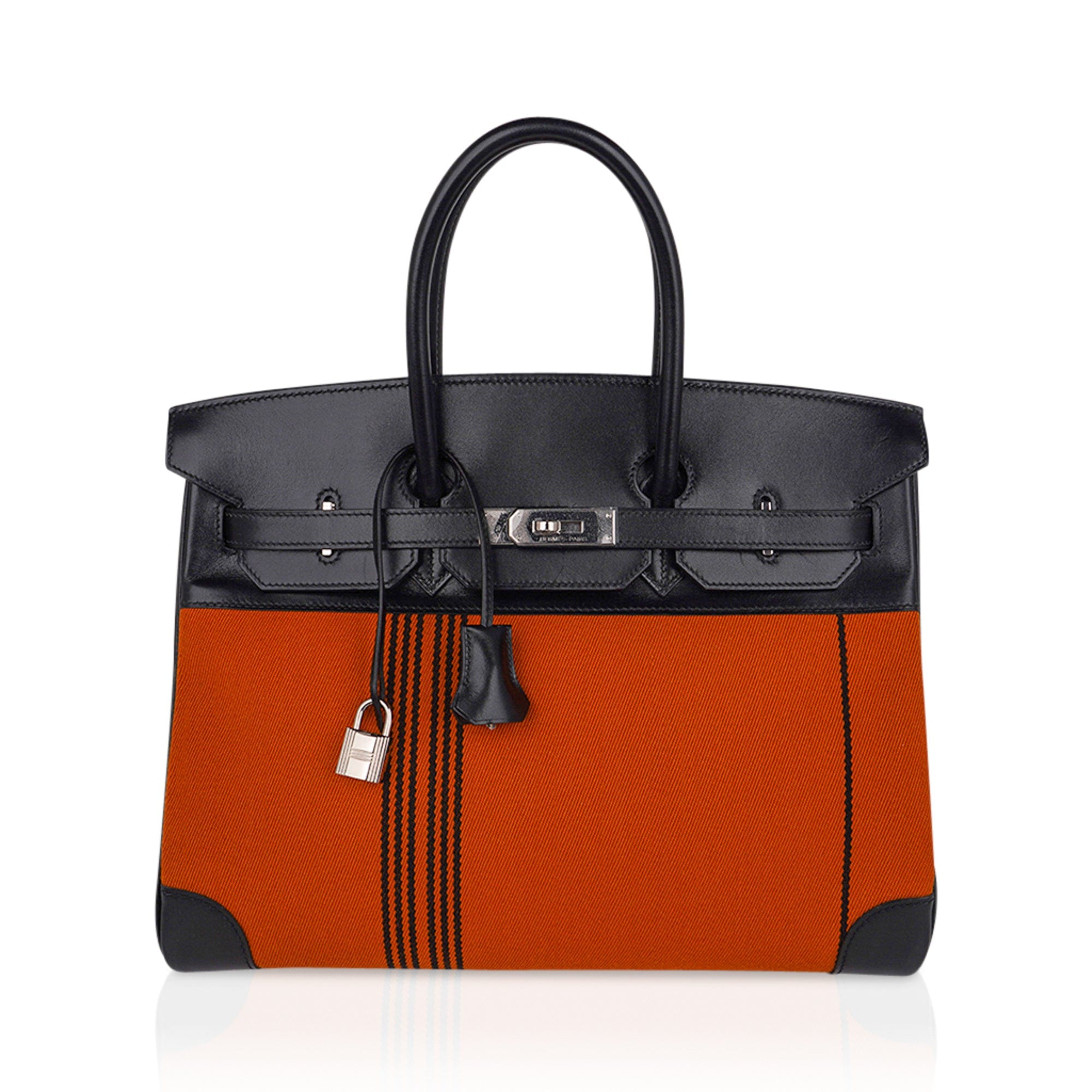 Birkin 35 Bag Potamus Toile / Box Limited Edition Palladium Hardware