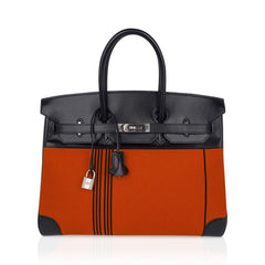 Birkin 35 Bag Potamus Toile / Box Limited Edition Palladium Hardware
