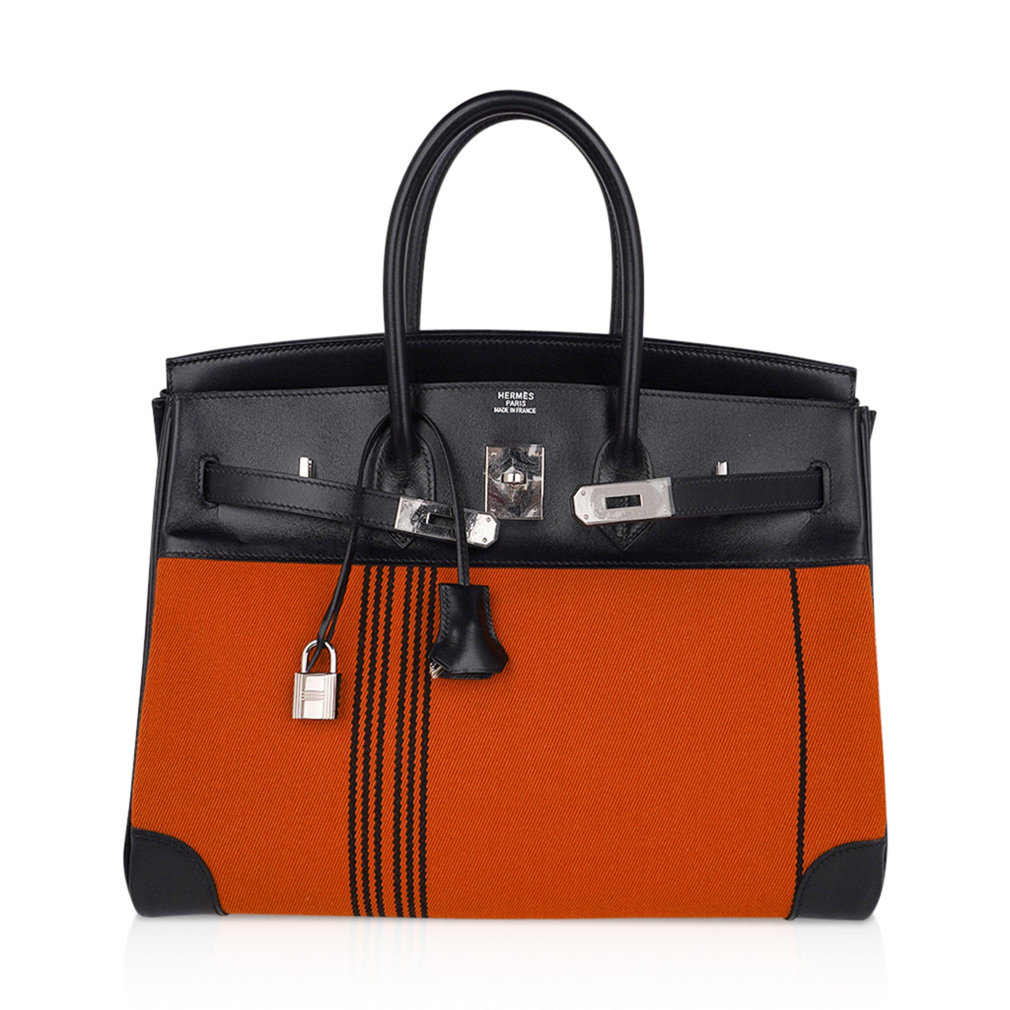Birkin 35 Bag Potamus Toile / Box Limited Edition Palladium Hardware