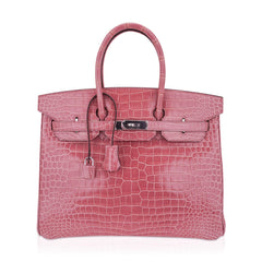 Birkin 35 Rose Indien Porosus Crocodile Bag – Rare Retired Color