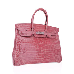 Birkin 35 Rose Indien Porosus Crocodile Bag – Rare Retired Color