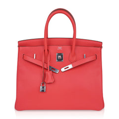 Birkin 35 Bag Rose Jaipur Clemence Leather with Palladium Hardware