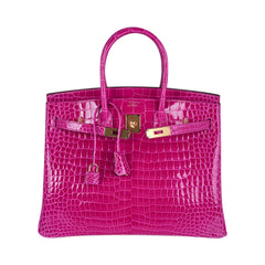 Birkin 35 Rose Scheherazade Porosus Crocodile Bag Gold Hardware