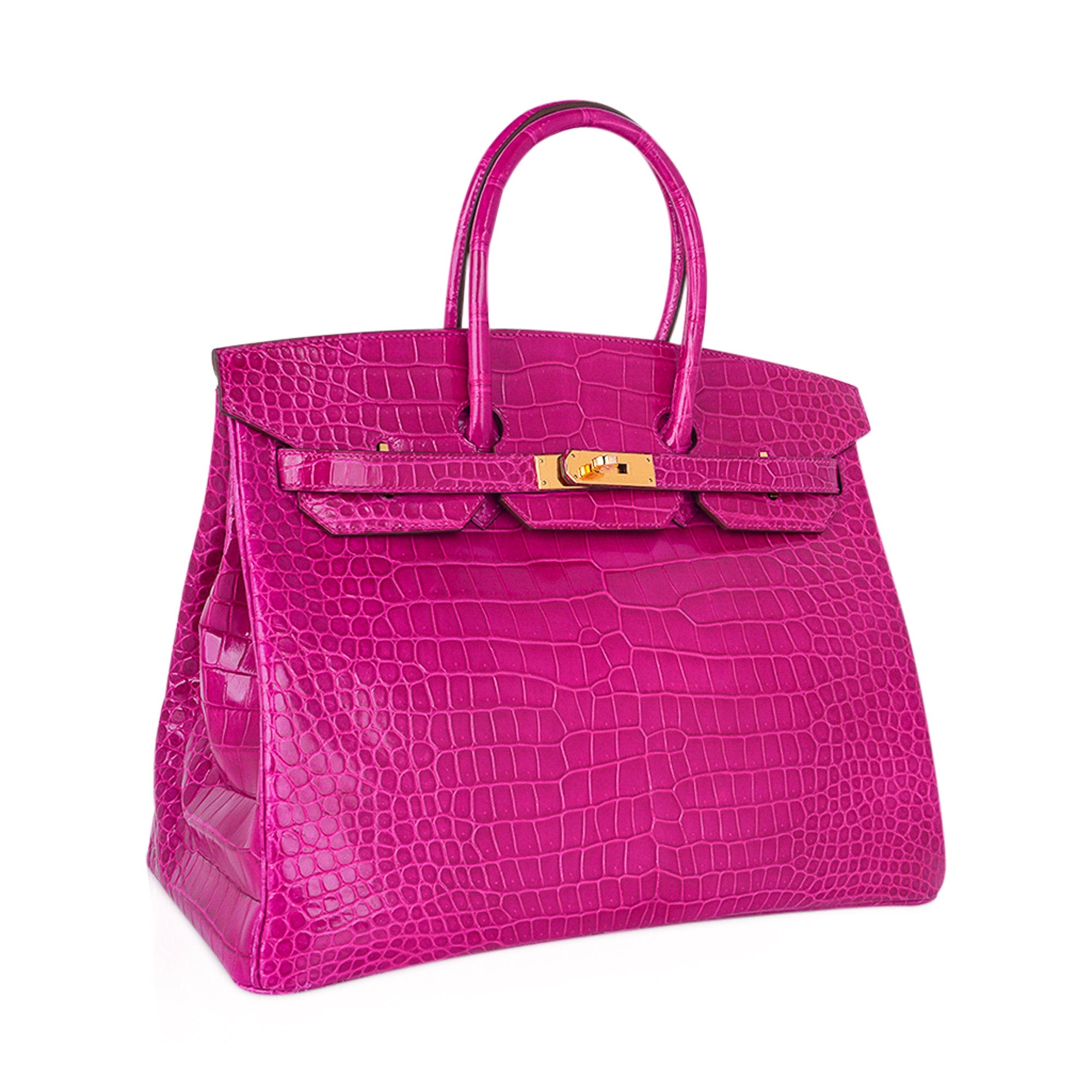 Birkin 35 Bag Rose Scheherazade Porosus Crocodile with Gold Hardware